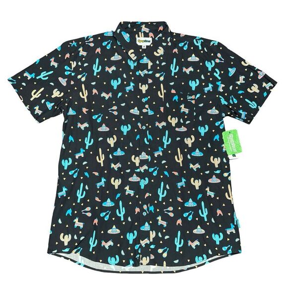 NWT Tipsy Elves Midnight Fiesta Mens XXL Black Hawaiian Shirt Button Up - Picture 1 of 9
